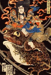 Tenjiku Tokubei reitet auf einer riesigen Kröte